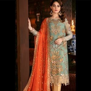 Pakistani women’s embroidered chiffon dress
